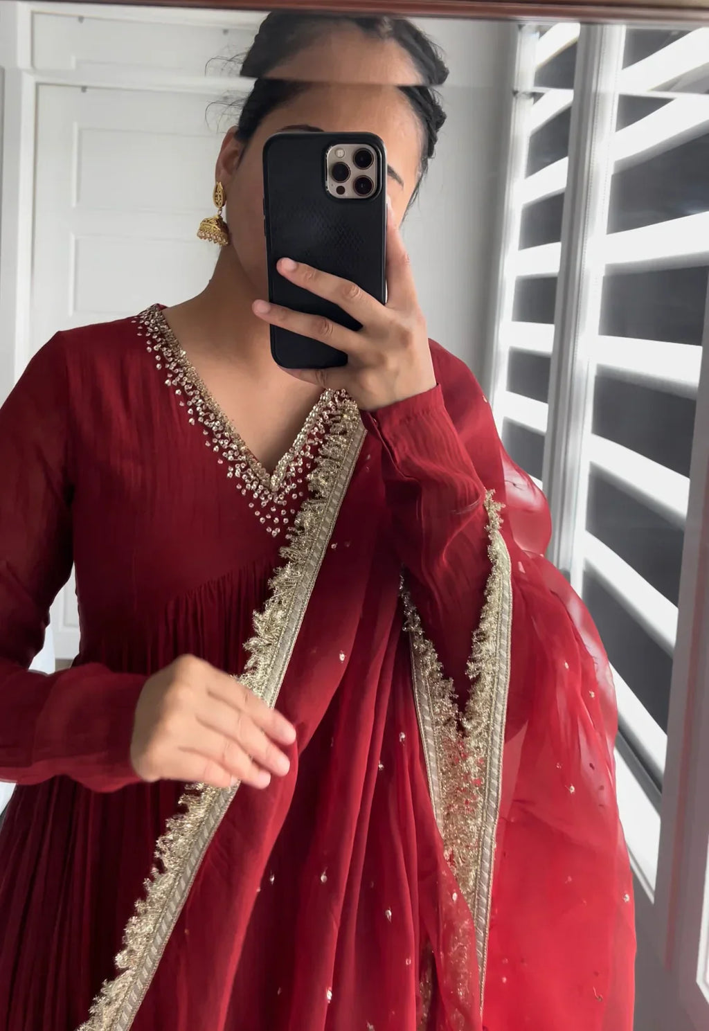 Mul Cotton Hand Work Anarkali with Churi Sleeves Set of 3