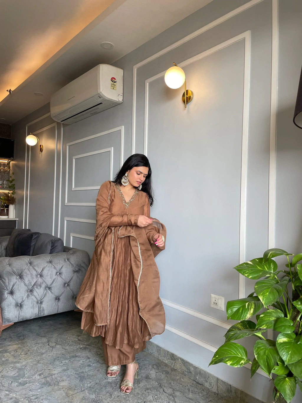 Mul Cotton Hand Work Anarkali with Churi Sleeves Set of 3