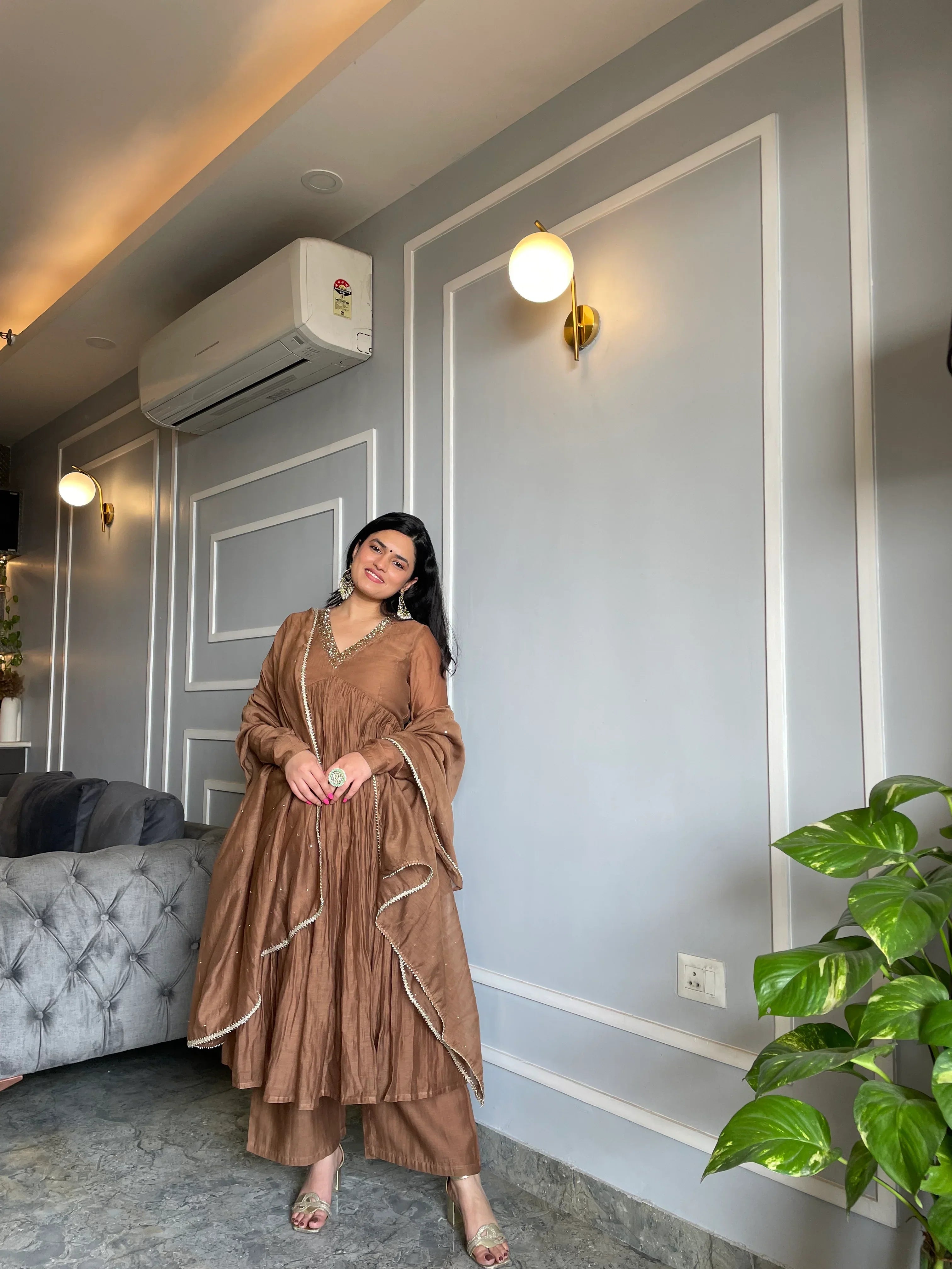 Mul Cotton Hand Work Anarkali with Churi Sleeves Set of 3