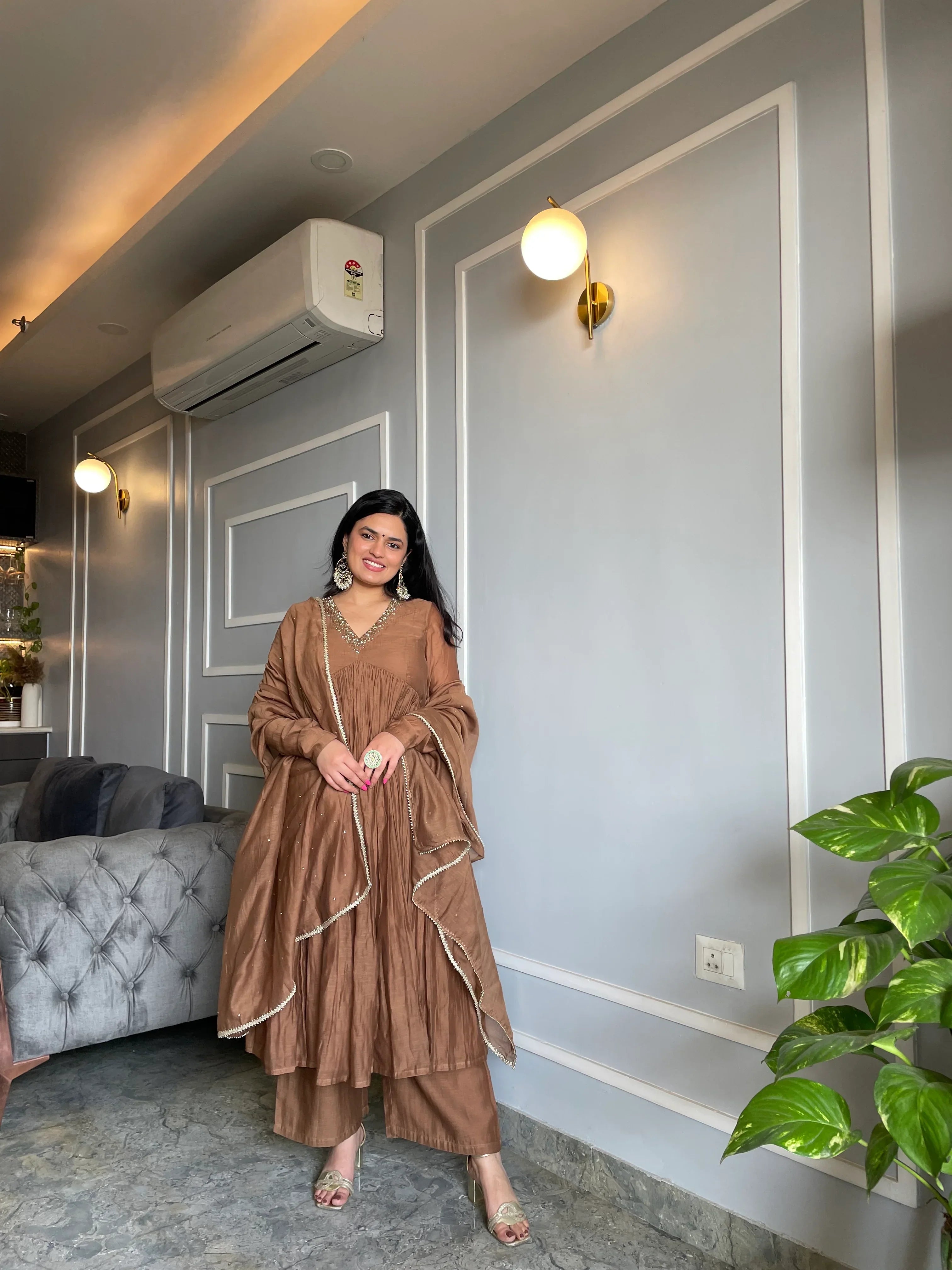 Mul Cotton Hand Work Anarkali with Churi Sleeves Set of 3