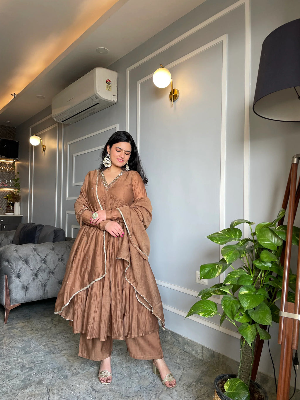 Mul Cotton Hand Work Anarkali with Churi Sleeves Set of 3