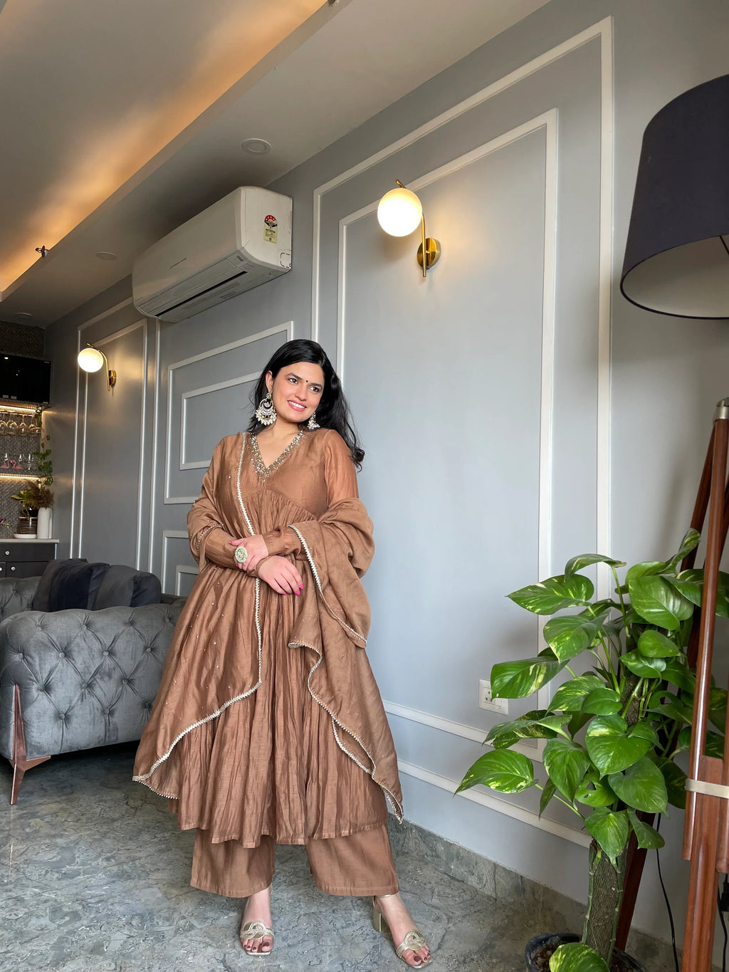 Mul Cotton Hand Work Anarkali with Churi Sleeves Set of 3